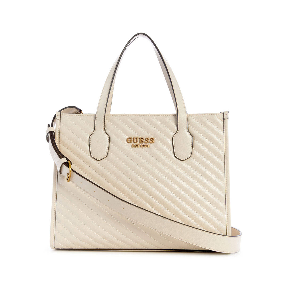 Guess Bone Quilted Silvana Tote Bag with Detachable Strap
