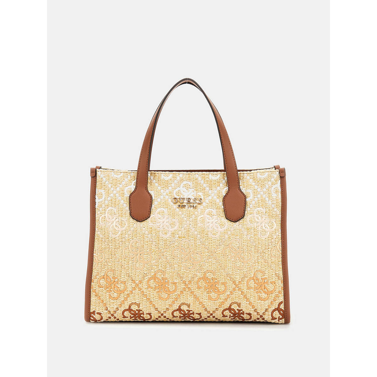 Guess Cognac Logo Self-Design Silvana Tote Bag with Detachable Strap