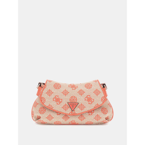 Buy Guess Coral Red Logo Printed Beyza Flap Handbag Online