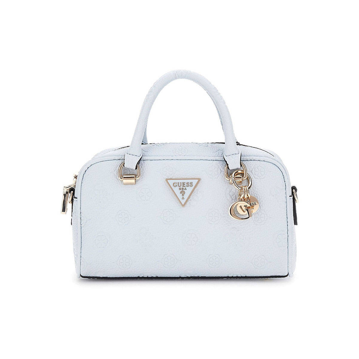 Guess Powder Blue Textured Cresidia Satchel Bag with Detachable Strap