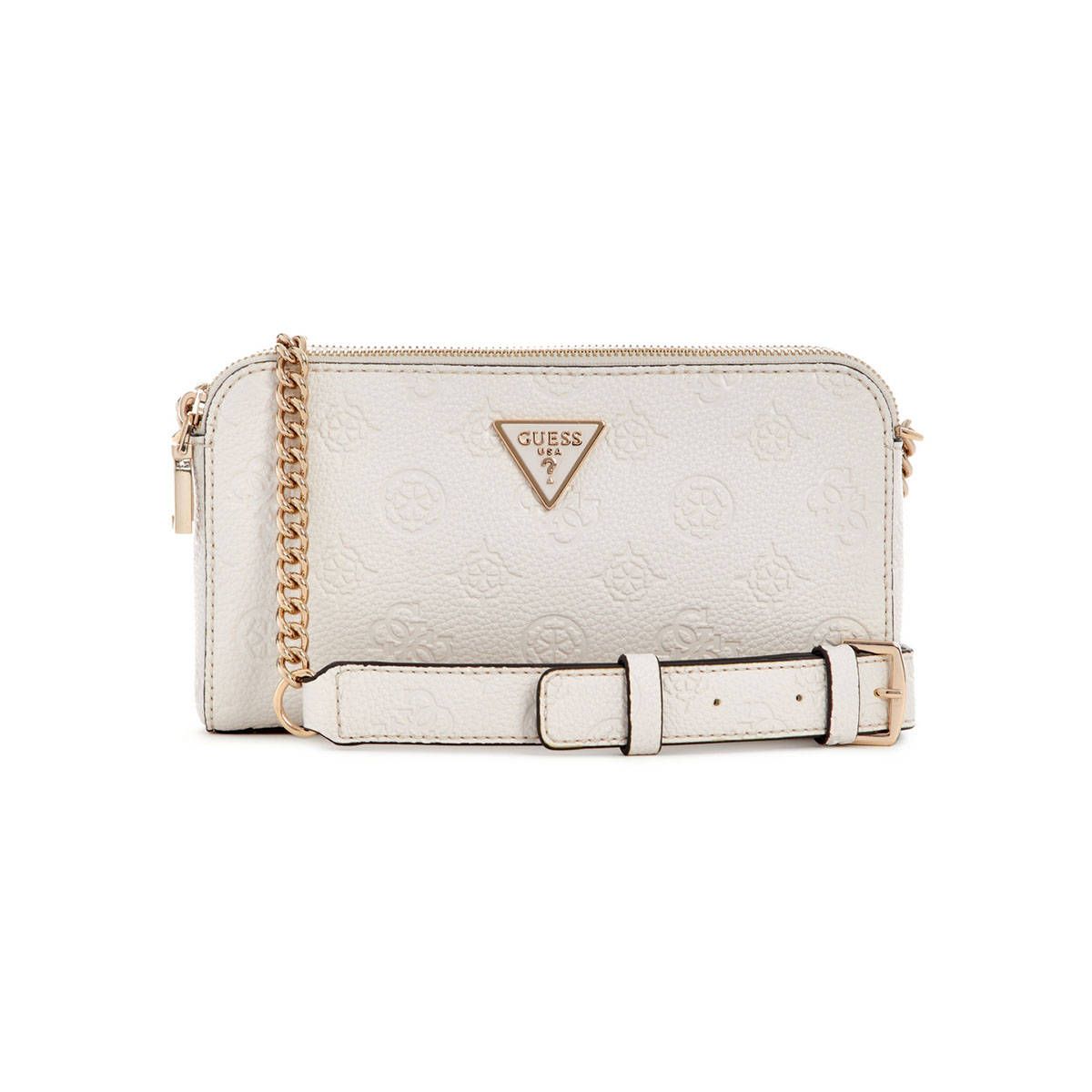 Guess Off White Textured Cresidia Status Sling Bag with Detachable Strap