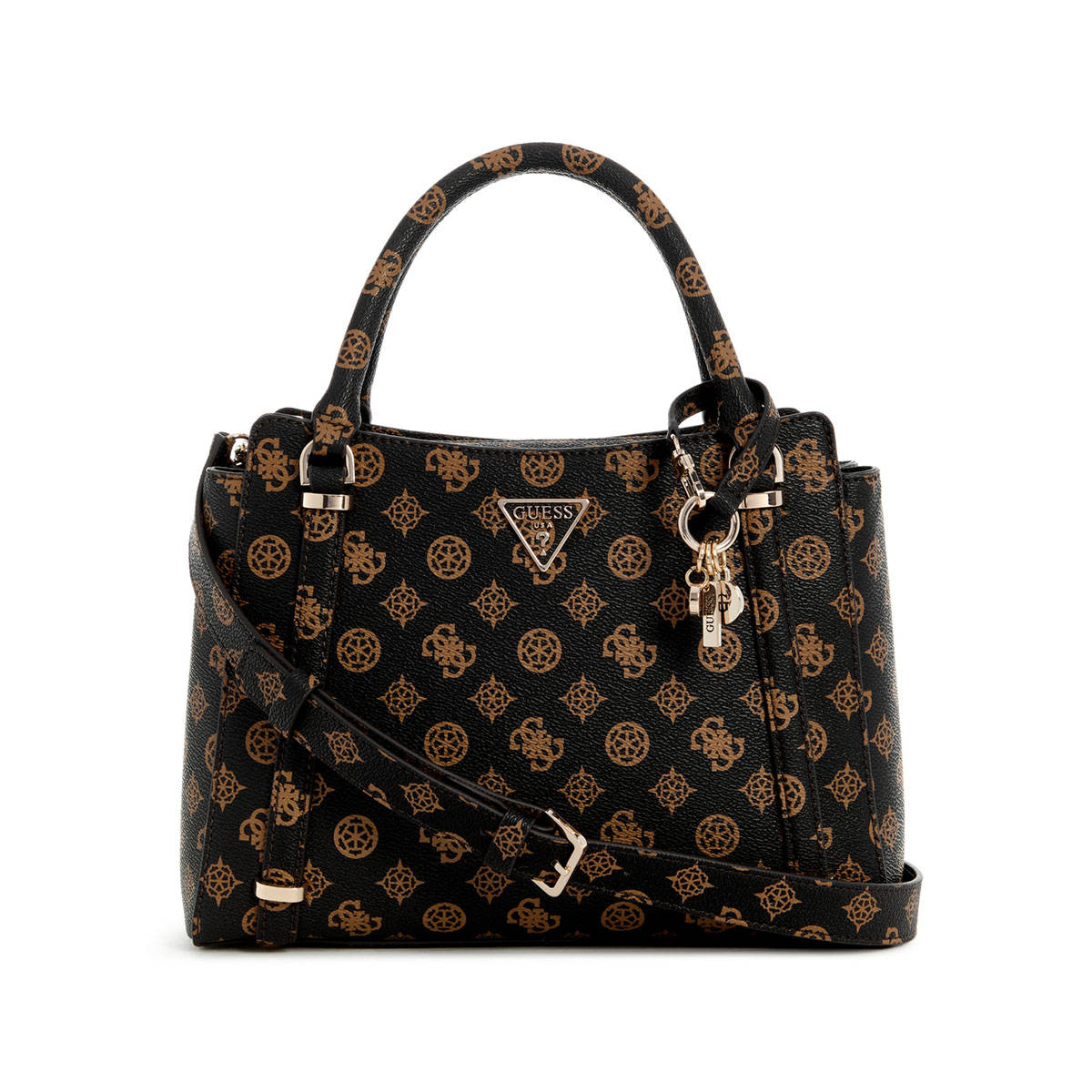 Guess Mocha Logo Printed Daryna Satchel Bag with Detachable Strap