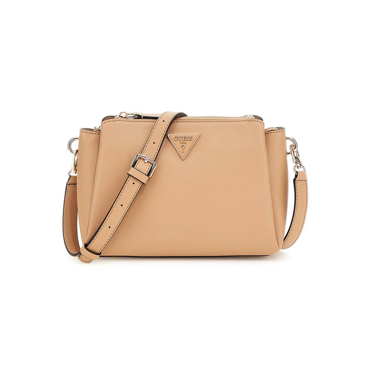 Guess Beige Solid Noelle Sling Bag with Detachable Strap