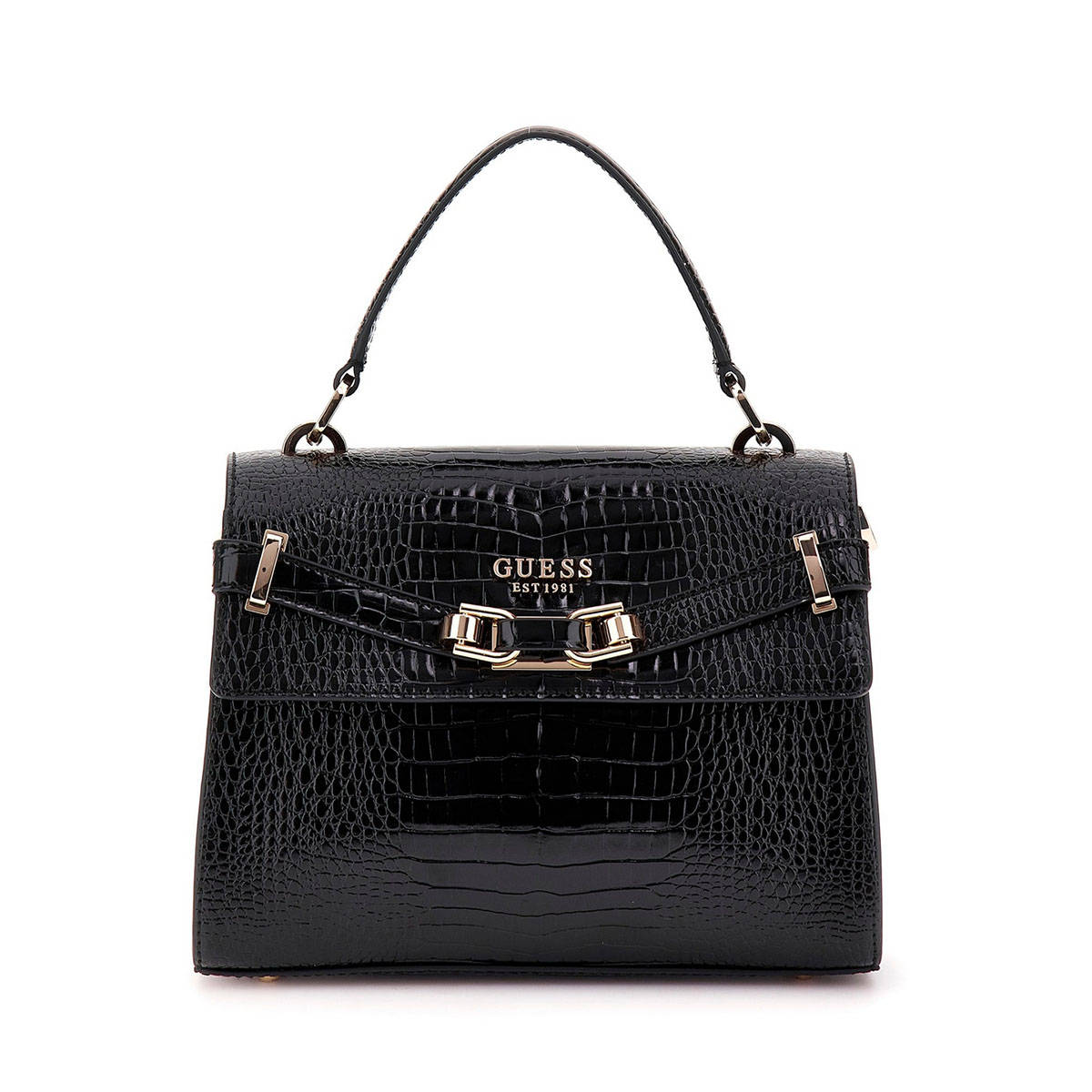 Guess Black Textured Silvye Top Handle Tote Bag with Detachable Strap