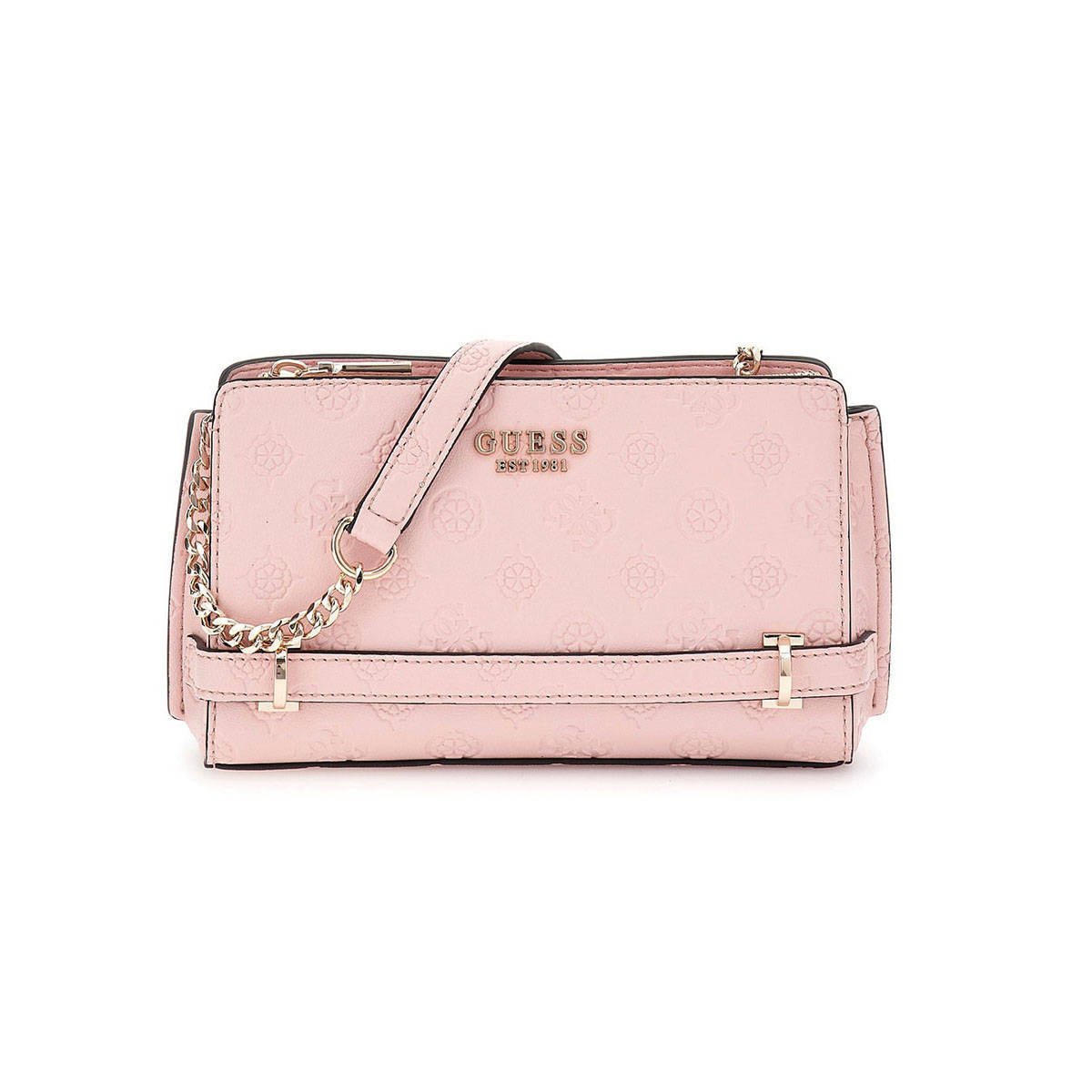 Guess Peony Logo Textured Zarela Top Zip Sling Bag with Detachable Strap