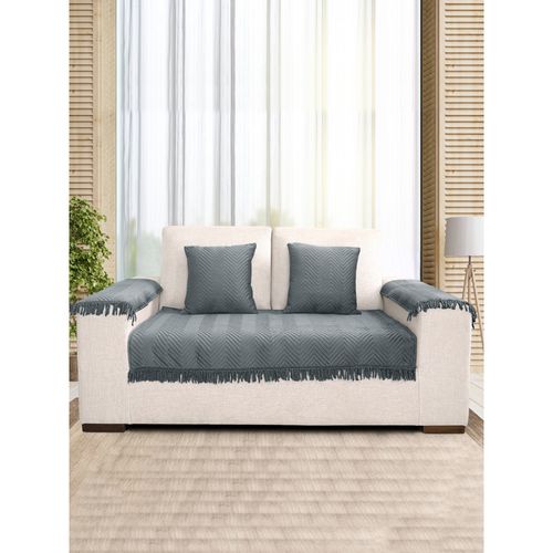 Saral Home Chevron Sofa Cover-1 Seat Cover, Cushion Covers, Arm Covers,  Grey (Set of 5)
