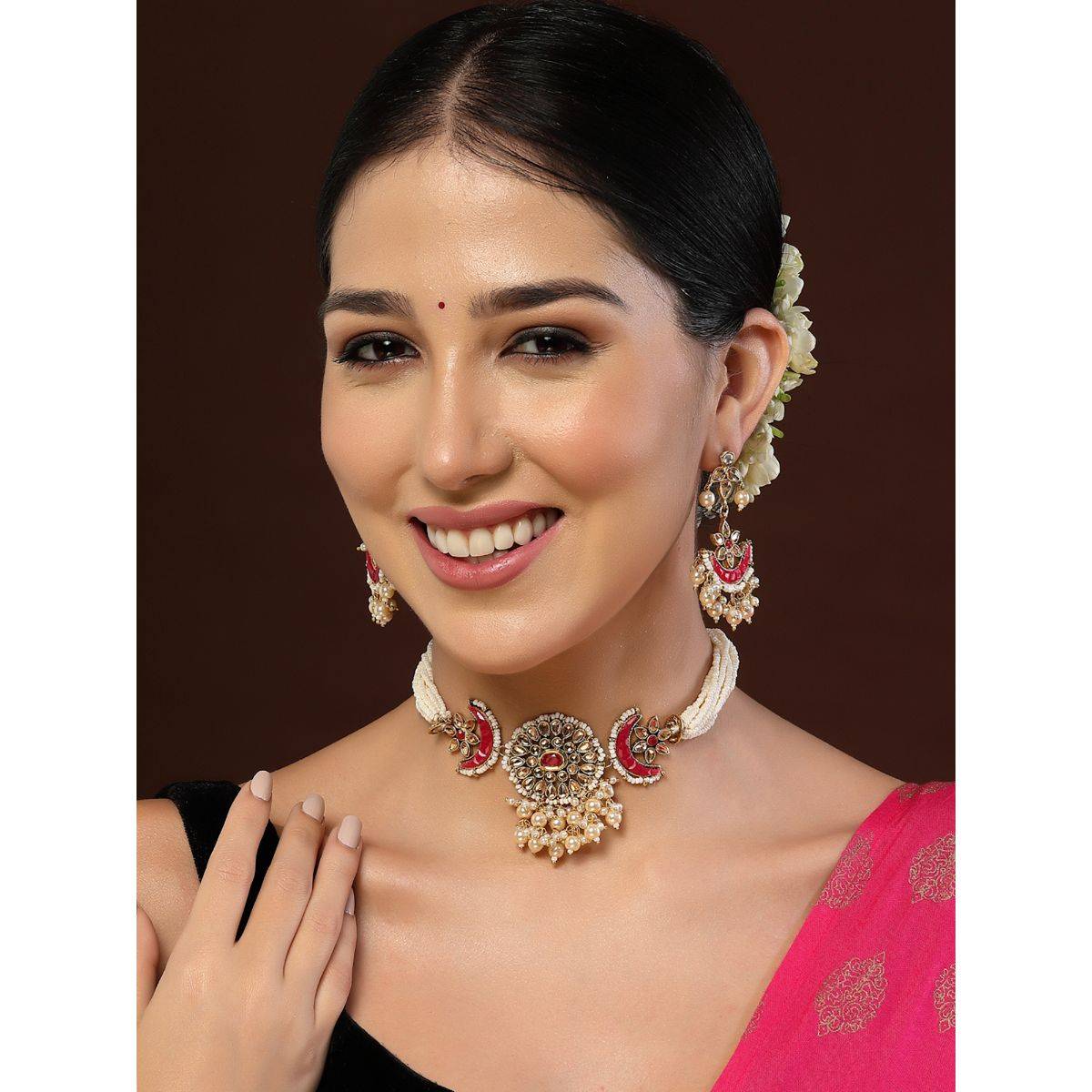 PANASH Gold Plated Artificial Stones and Beads Studded 2-in-1 Reversible Jewellery Set