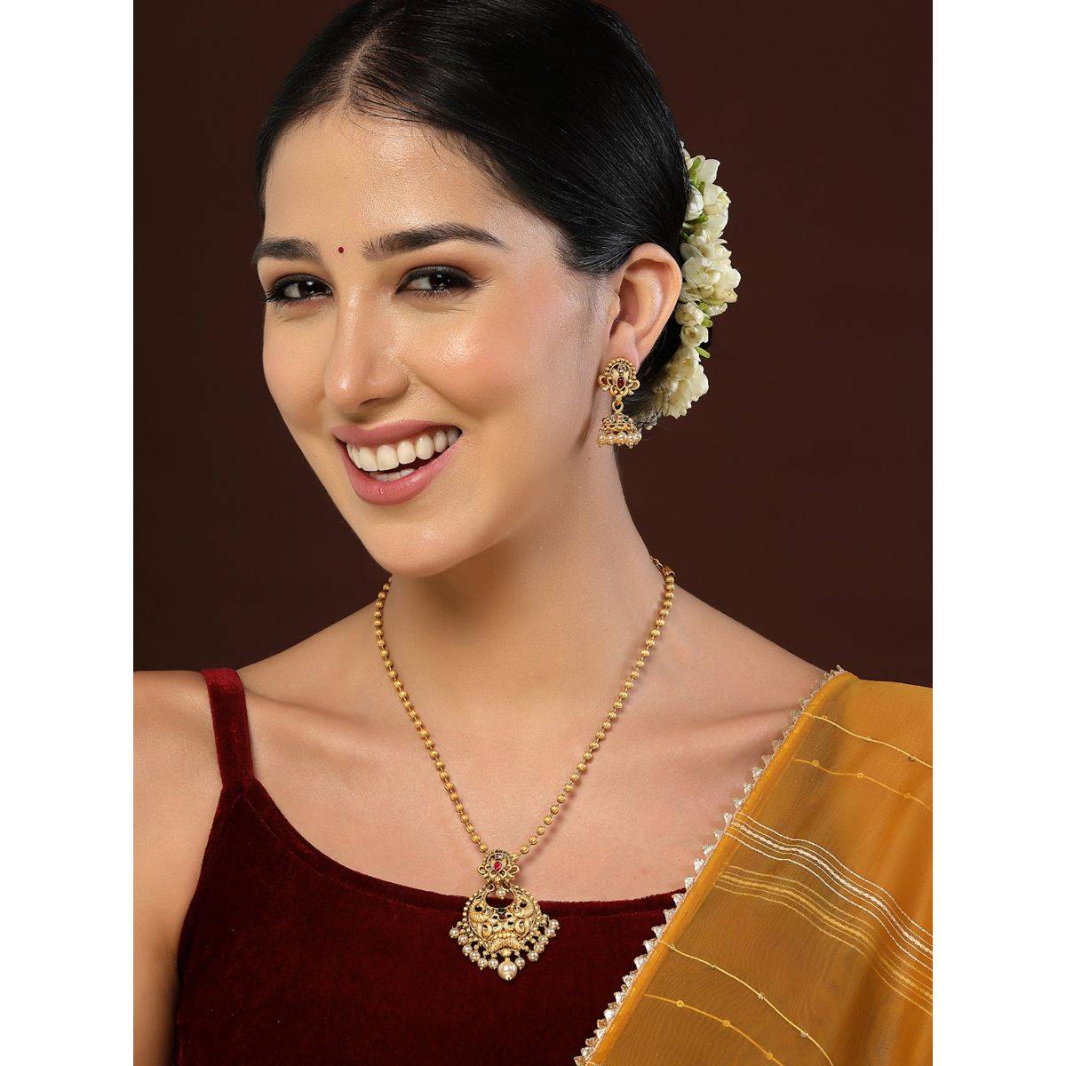 PANASH Gold-Plated CZ-Studded Pendant with Chain