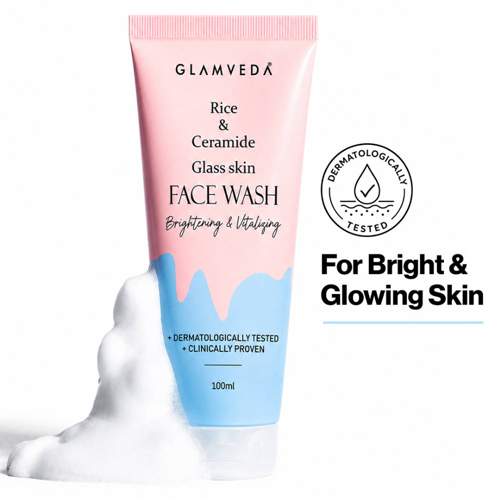 Glamveda Rice Water & Ceramide Glass Skin Brightening Face Wash