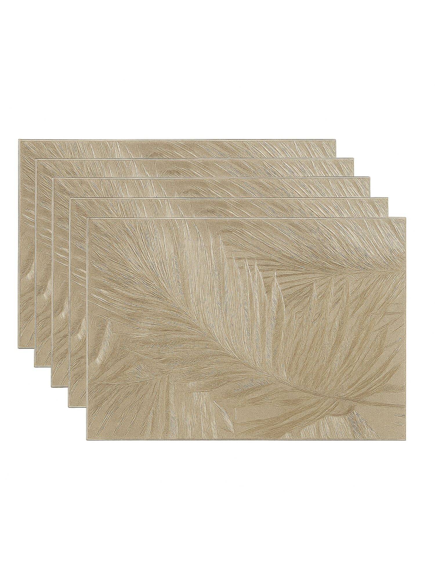 VIVALUXORA Feather Leaf Gold Table Placemats (Pack of 6)