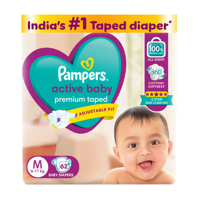Buy Pampers Active Baby Diapers, Medium Online
