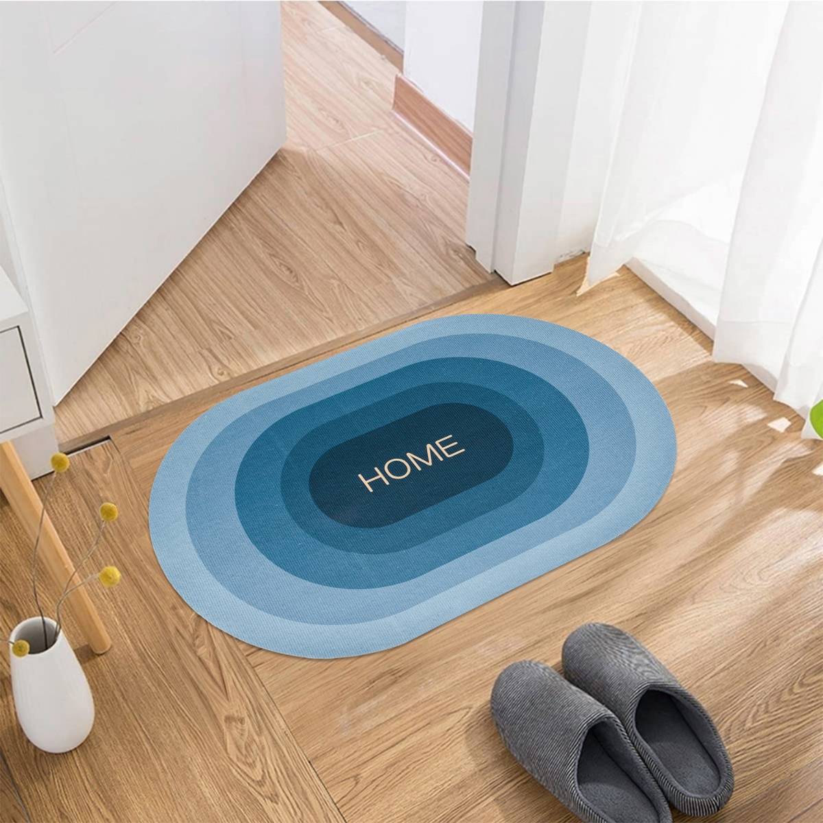 Kuber Industries Oval Bathmat Soft Anti Skid Door Mat Non Woven Floor Mat HY081 Blue