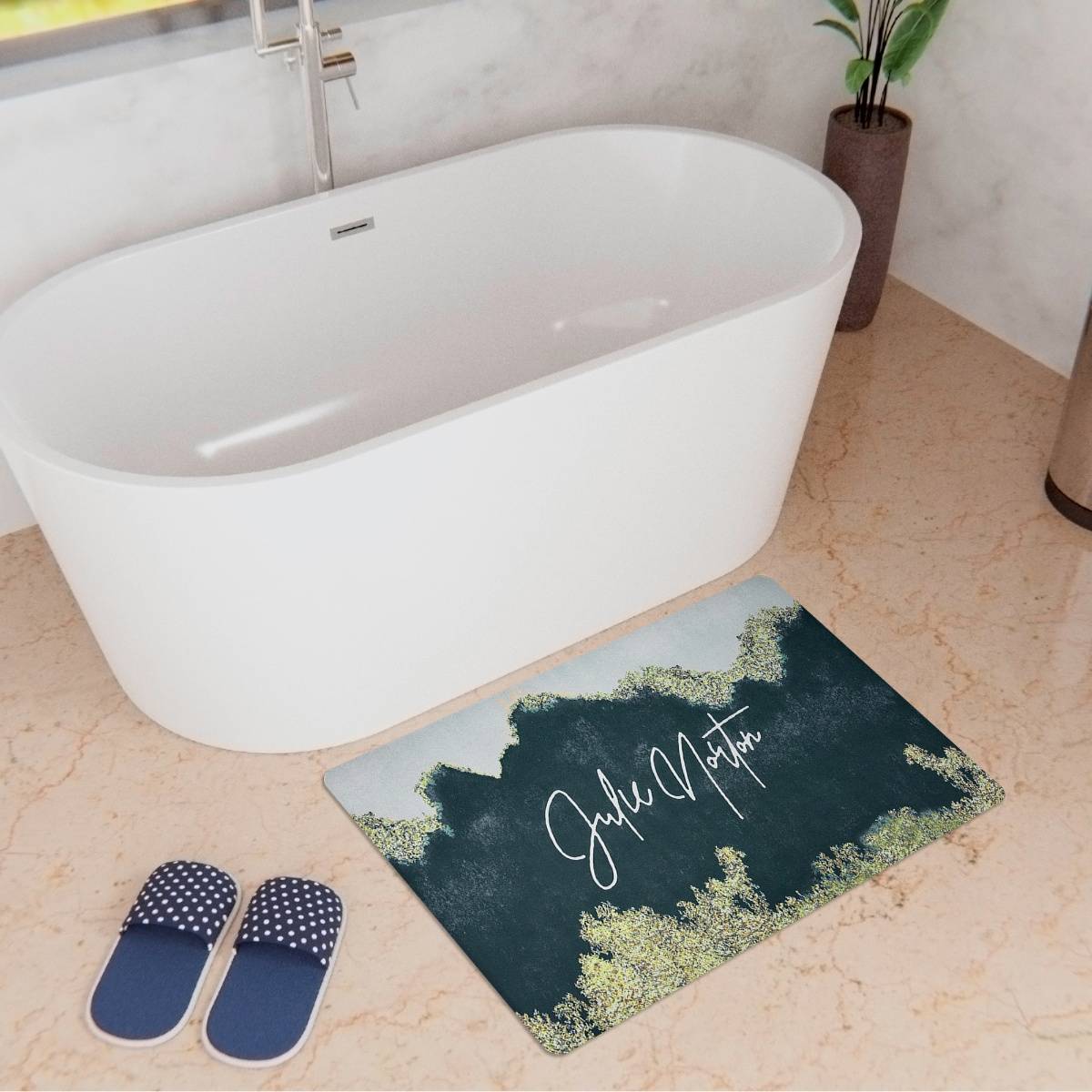 Kuber Industries Bathmat | Diatom Mud Rectangular Mat | Anti Skid Door Mat | Dark Gray & Gold