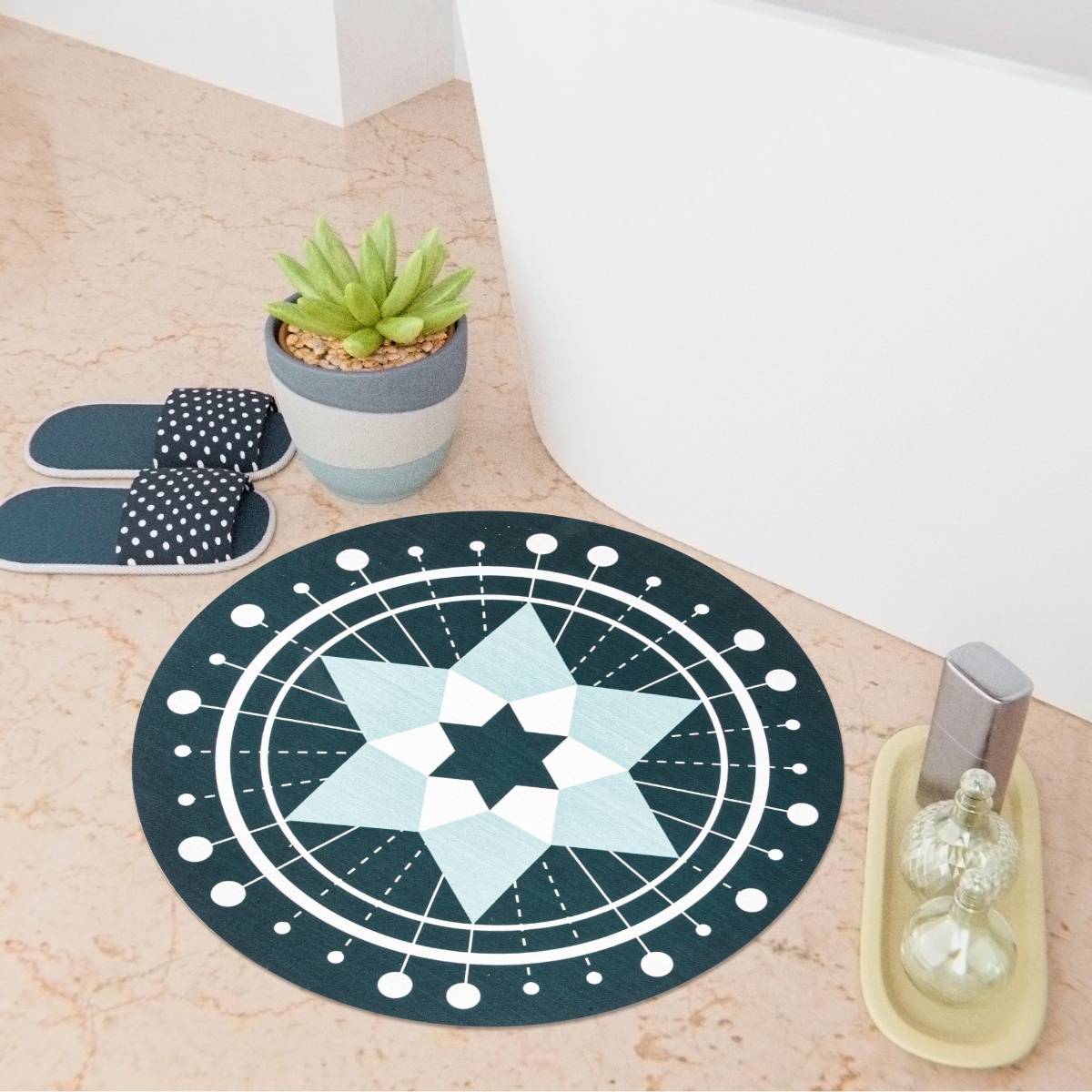Kuber Industries Round Star Bathmat | Anti Skid Door Mat | Super Absorbent Bath Mat | HY029 | Green