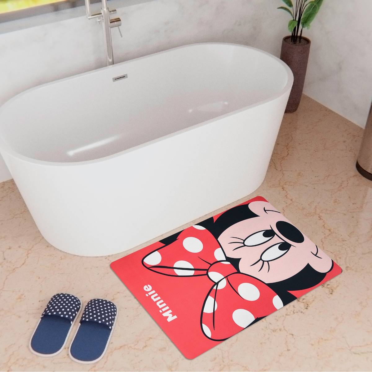 Kuber Industries Disney Minnie Bathmat | Anti Skid Door Mat | Super Absorbent Bath Mat | HY019 | Red