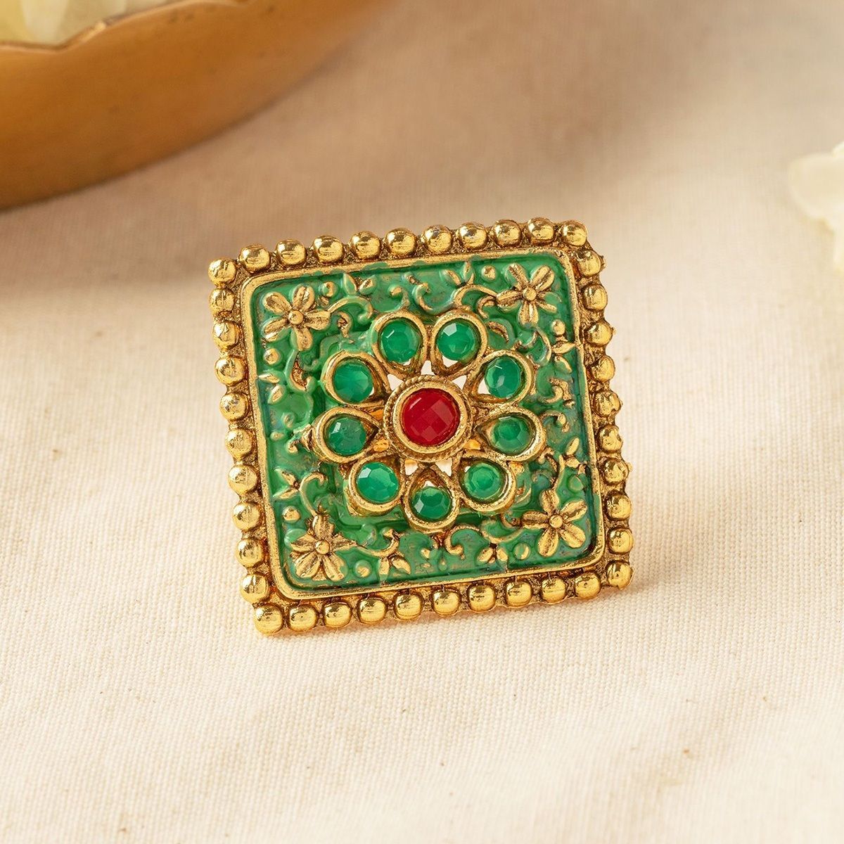 H K Fashion Gold Plated Assorted Color Meenakari Ring