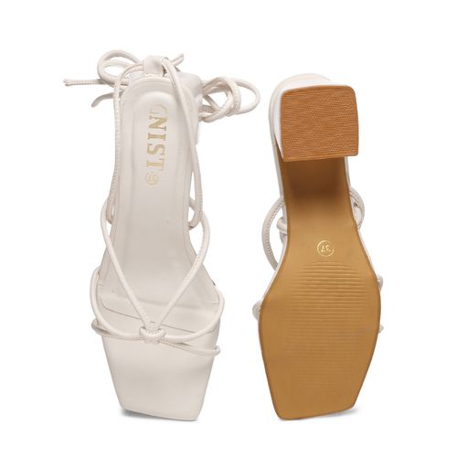 Buy GNIST White Strappy Tie Up Block Heel Sandal Online