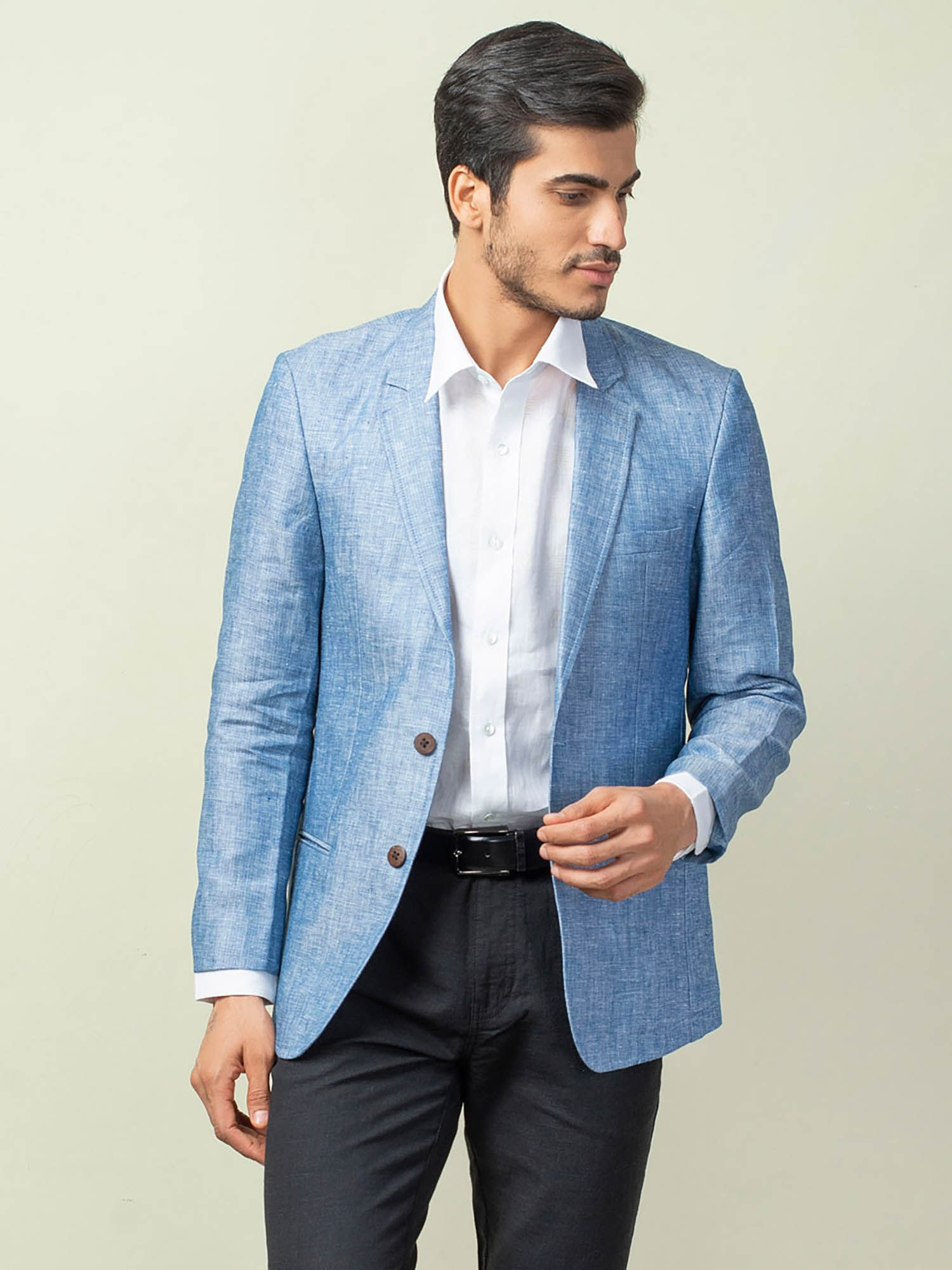 Fabindia Blue Linen Slim Fit Casual Blazer