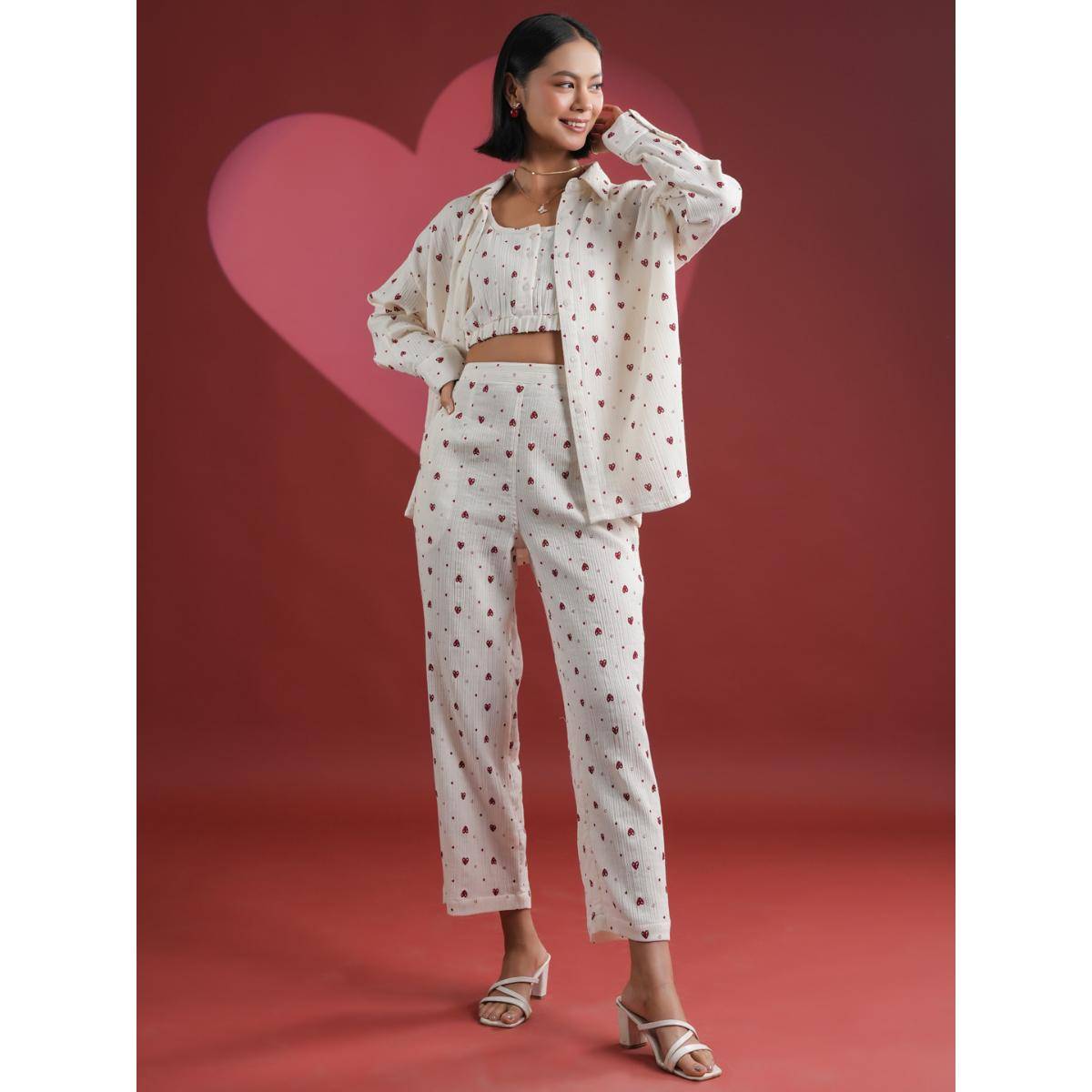 Pyjama Say Buy SAY Women Printed White Shirt and Pyjama Nightwear (Set of 3) Online