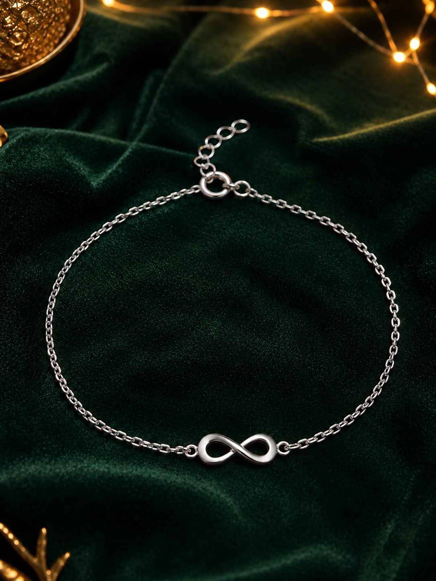 CLARA 925 Sterling Silver Infinity Adjustable Chain Anklet Payal singlefor Women and Girls