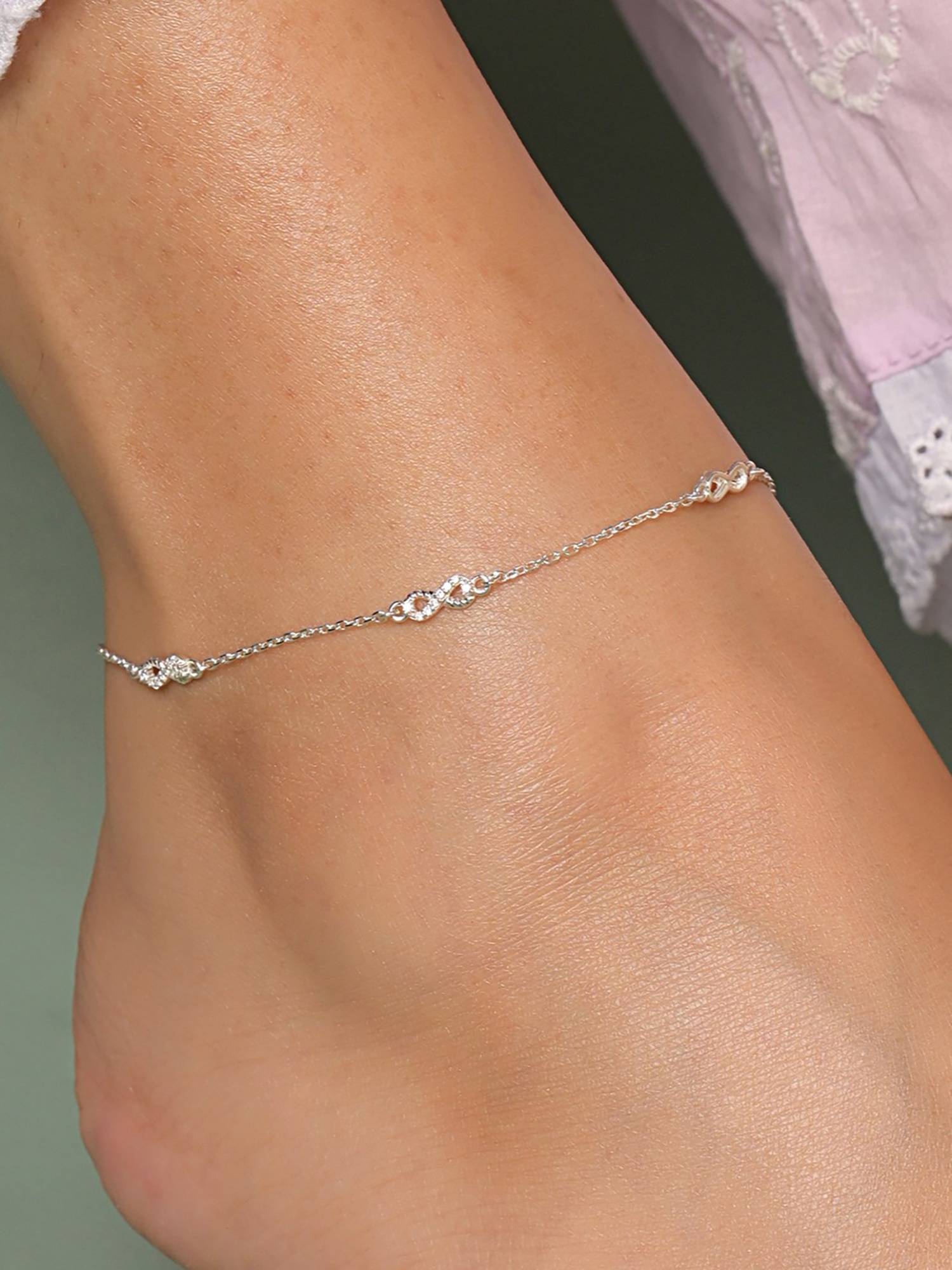 CLARA 925 sterling silver infinity anklet payal for women minimalist
