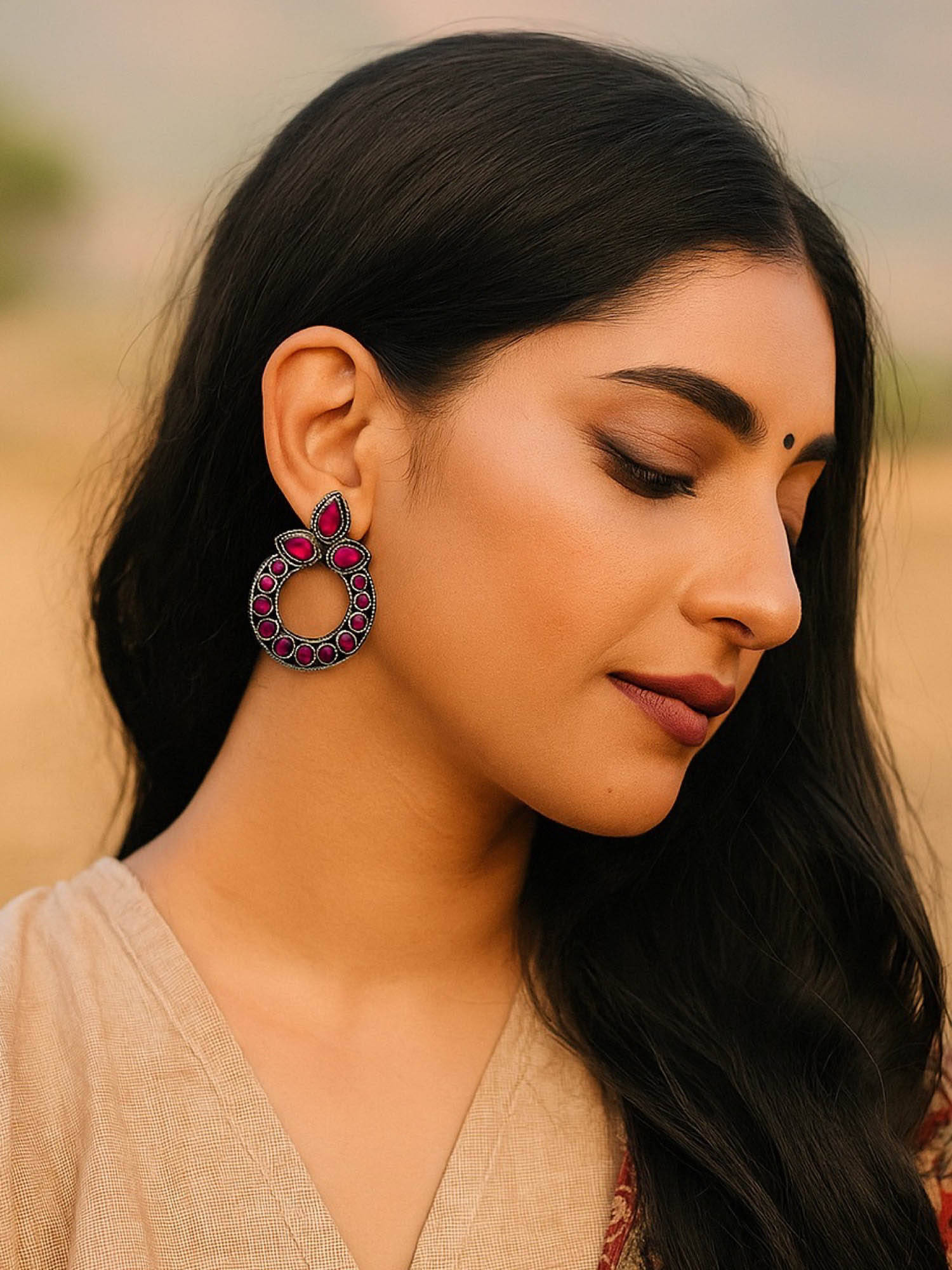 Digital Dress Room Elegant Pink Enamel Design Drop Earrings