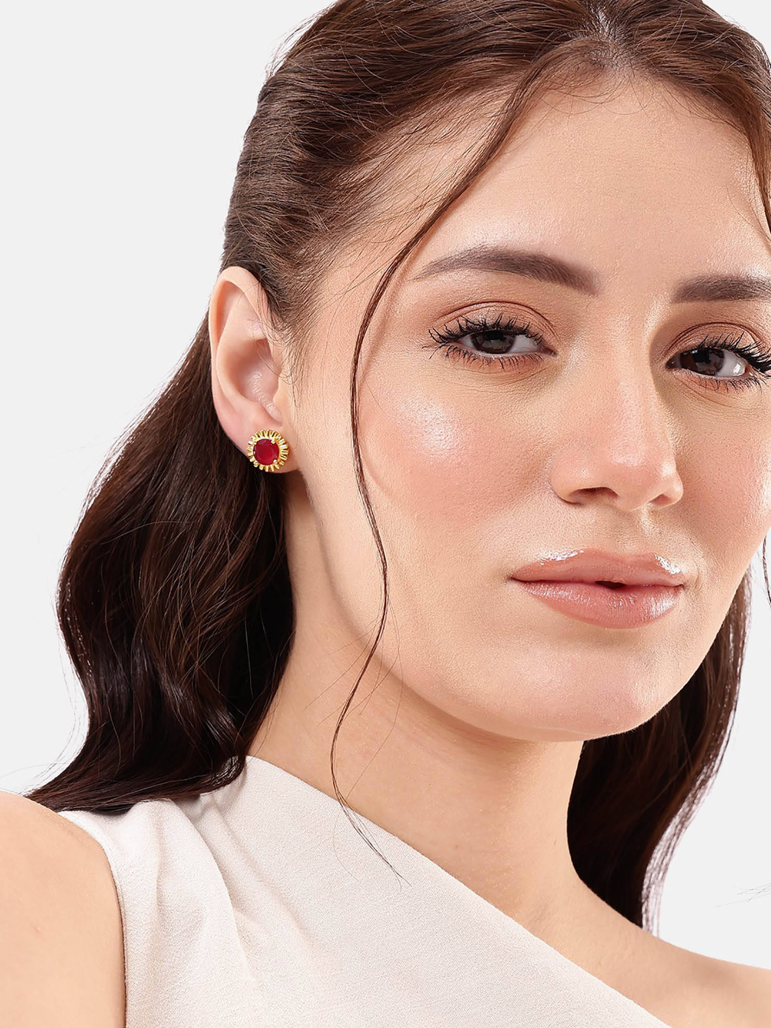 Carlton London 18kt Gold Plated CZ Ruby Sunflower Stud Earring
