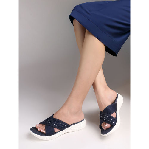 Buy Carlton London Women Navy Blue Casual Crisscross Slide Sandals