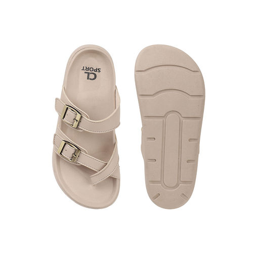 Buy Carlton London Women Beige Toe Loop Double Buckle Slide