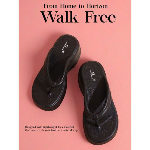 Buy Carlton London Women Black Comfortable Wedge Thong Sandals Online
