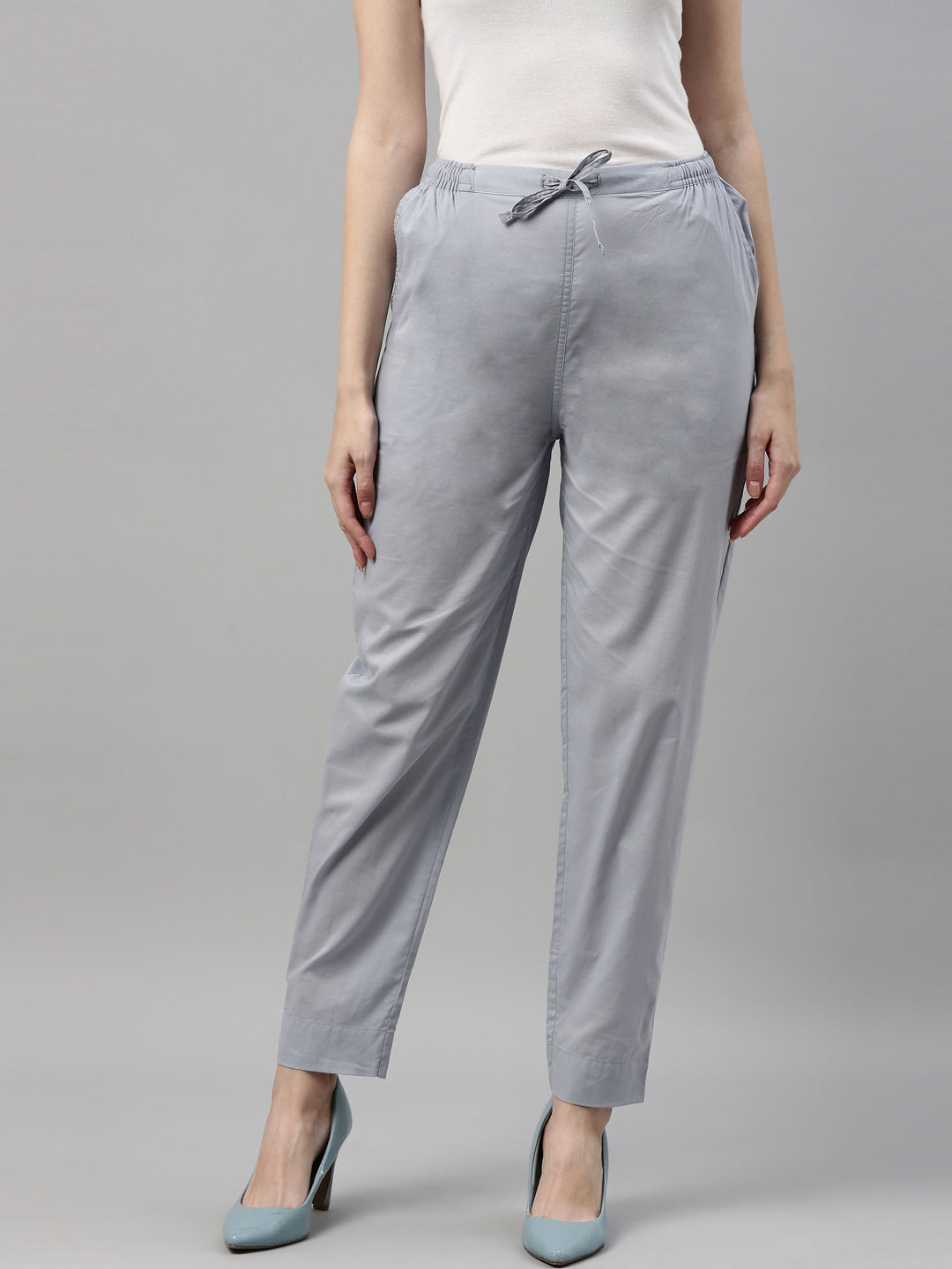 Solid Color Cotton Pant in Light Grey  BMX48