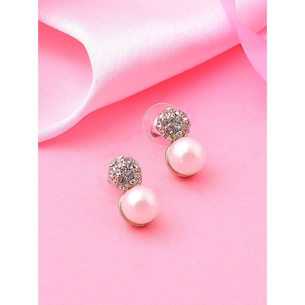 Estele Rhodium Plated Floral Designer Earrings with Pearl for Women
