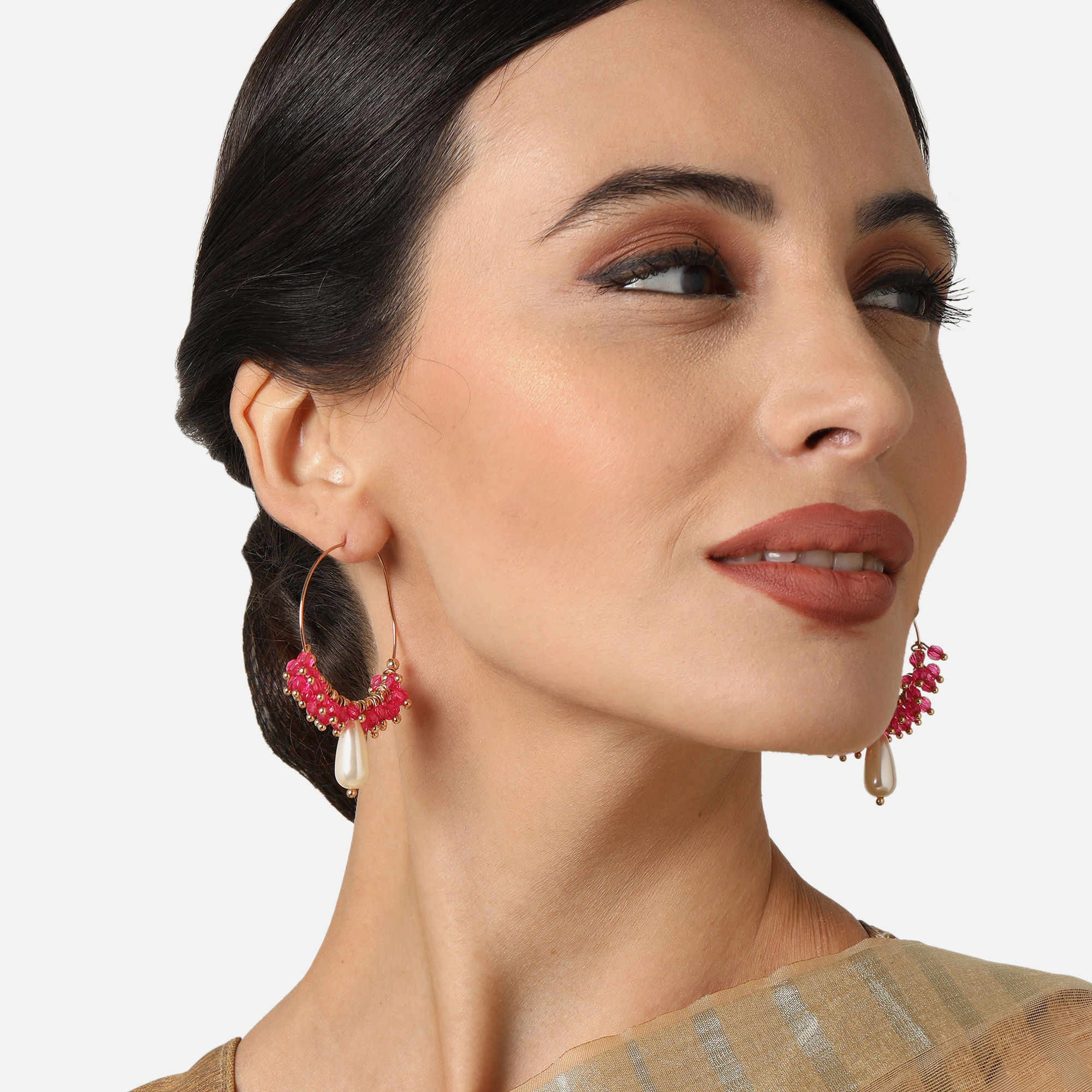 Accessorize London Womens Pink Ethnic Tear Drop Shape Hoops Earring