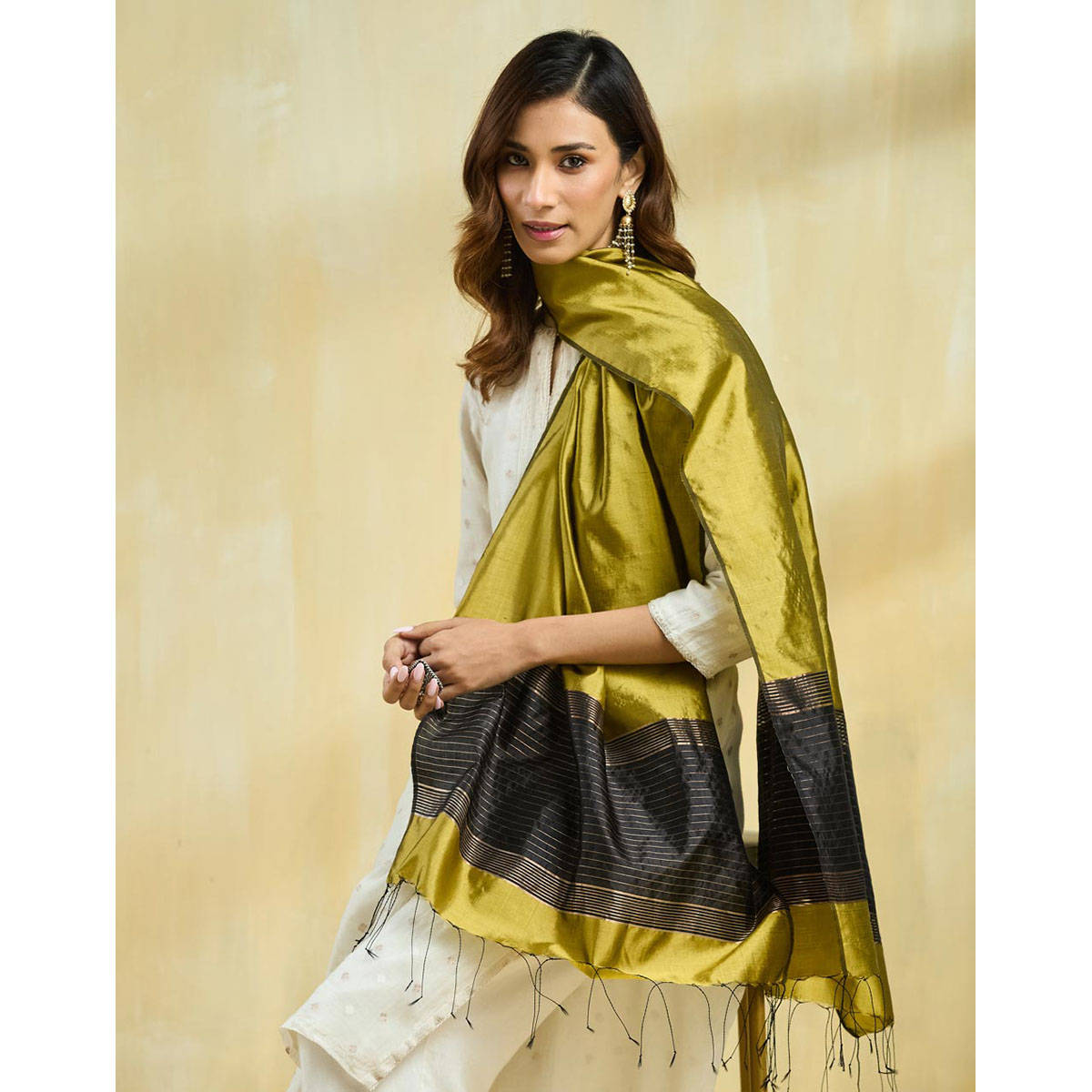 Fabindia Green Silk Hand Woven Stole