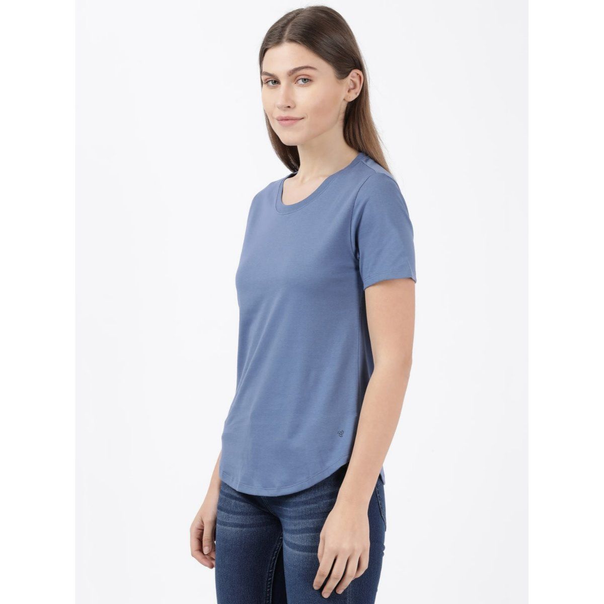 Jockey Aw88 Women's Super Combed Cotton Rich Crew Neck T-shirt Blue ...