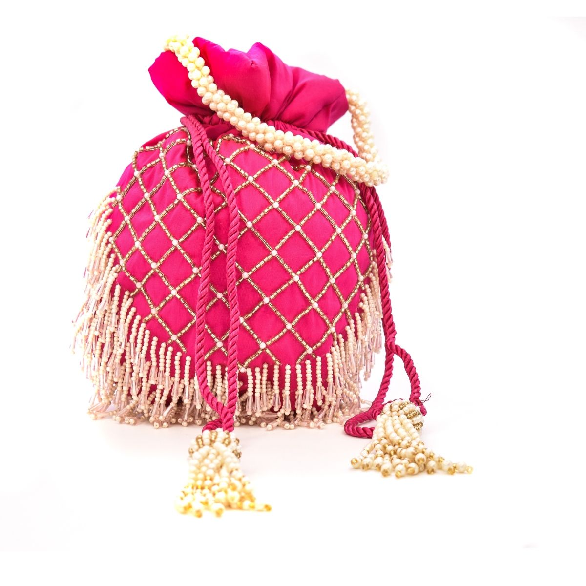 Shop Rubans Cream Coloured Velvet Potli Bag With Pearls And Golden Beads  Online at Rubans