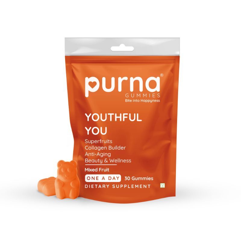Purna Gummies Superfruits Collagen Mixed Fruit Flavour Gummies for Hair and Skin, 30 Day Pack