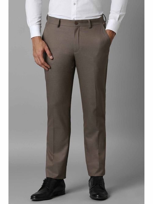 Buy Louis Philippe Men Brown Slim Fit Textured Flat Front Formal Trousers  Online