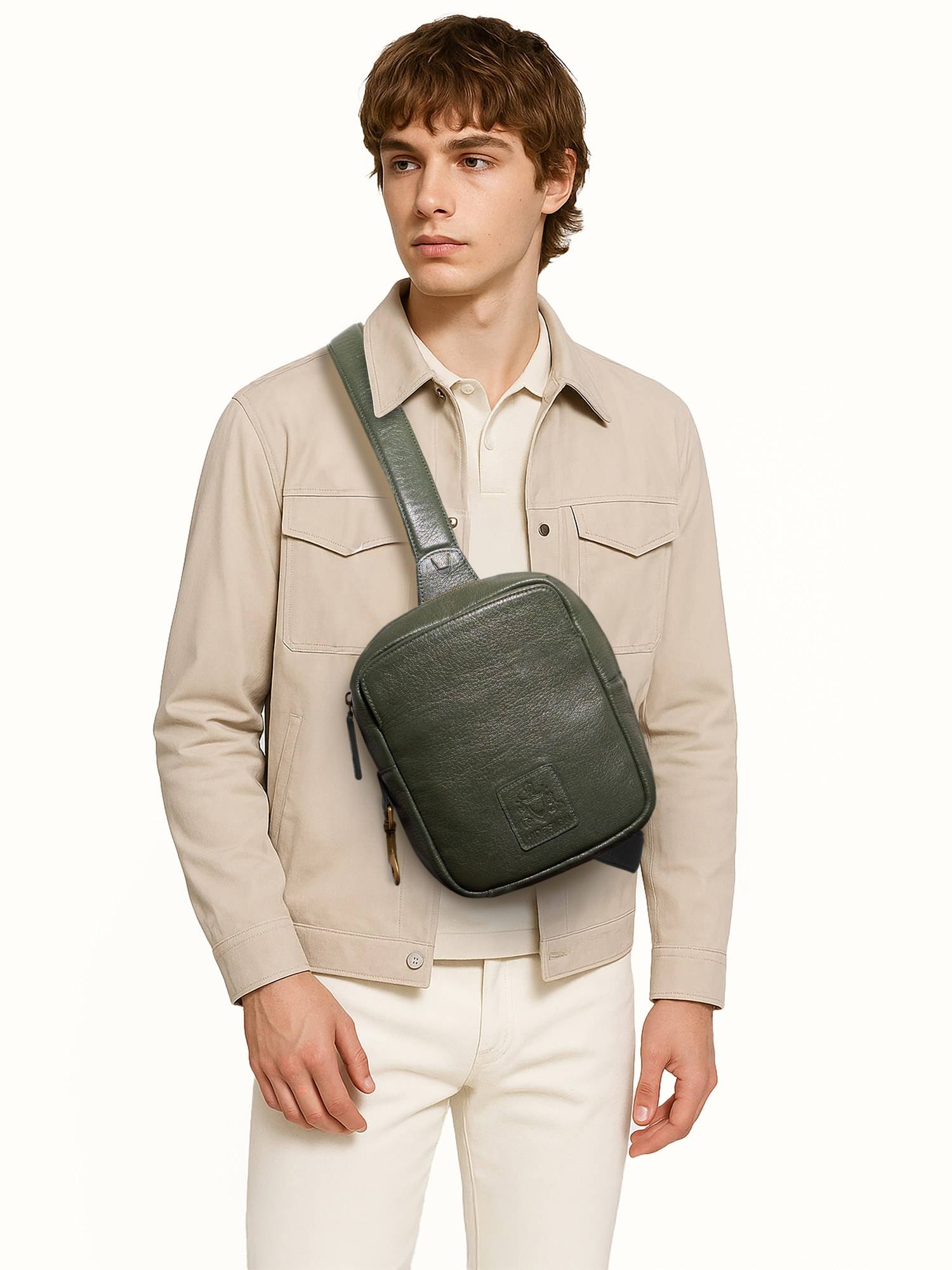 Hidesign Bonaparte 01 Genuine Leather Men's Olive Crossbody Bag (S)