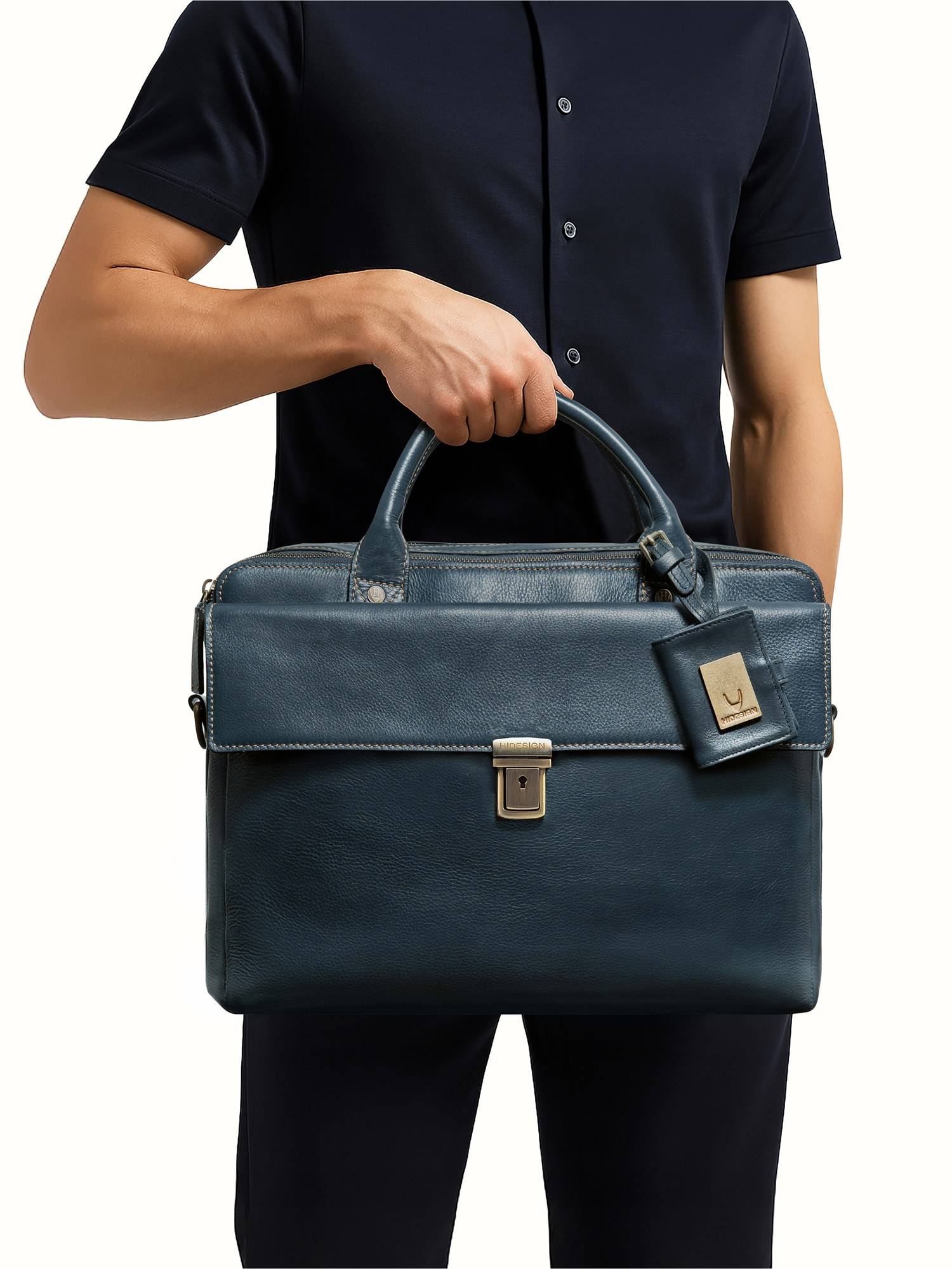 Hidesign Bonaparte 02 Genuine Leather Men's Blue Briefcase (L)