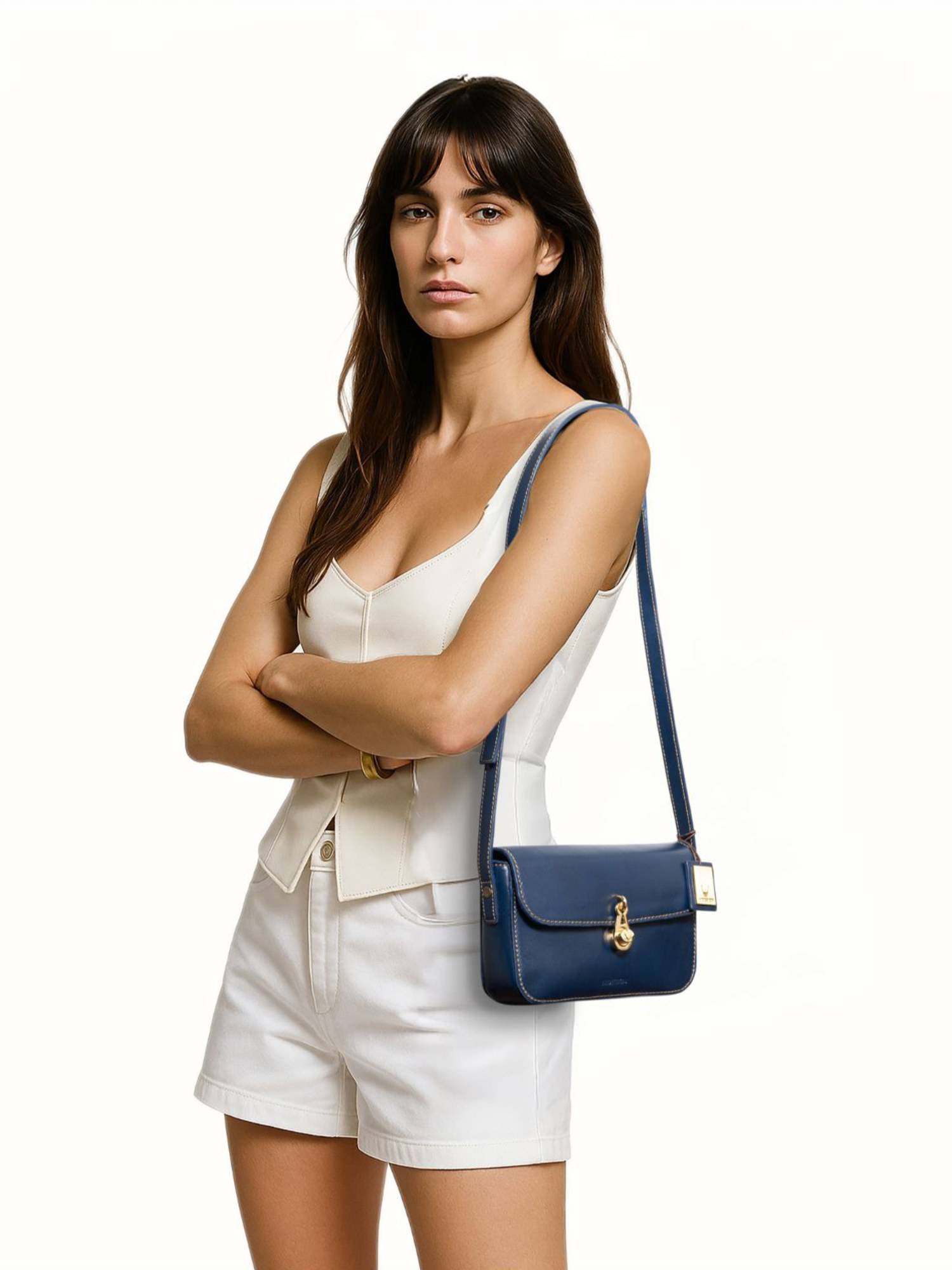 Hidesign Elysee 01 Genuine Leather Women's Blue Shoulder Bag (S)