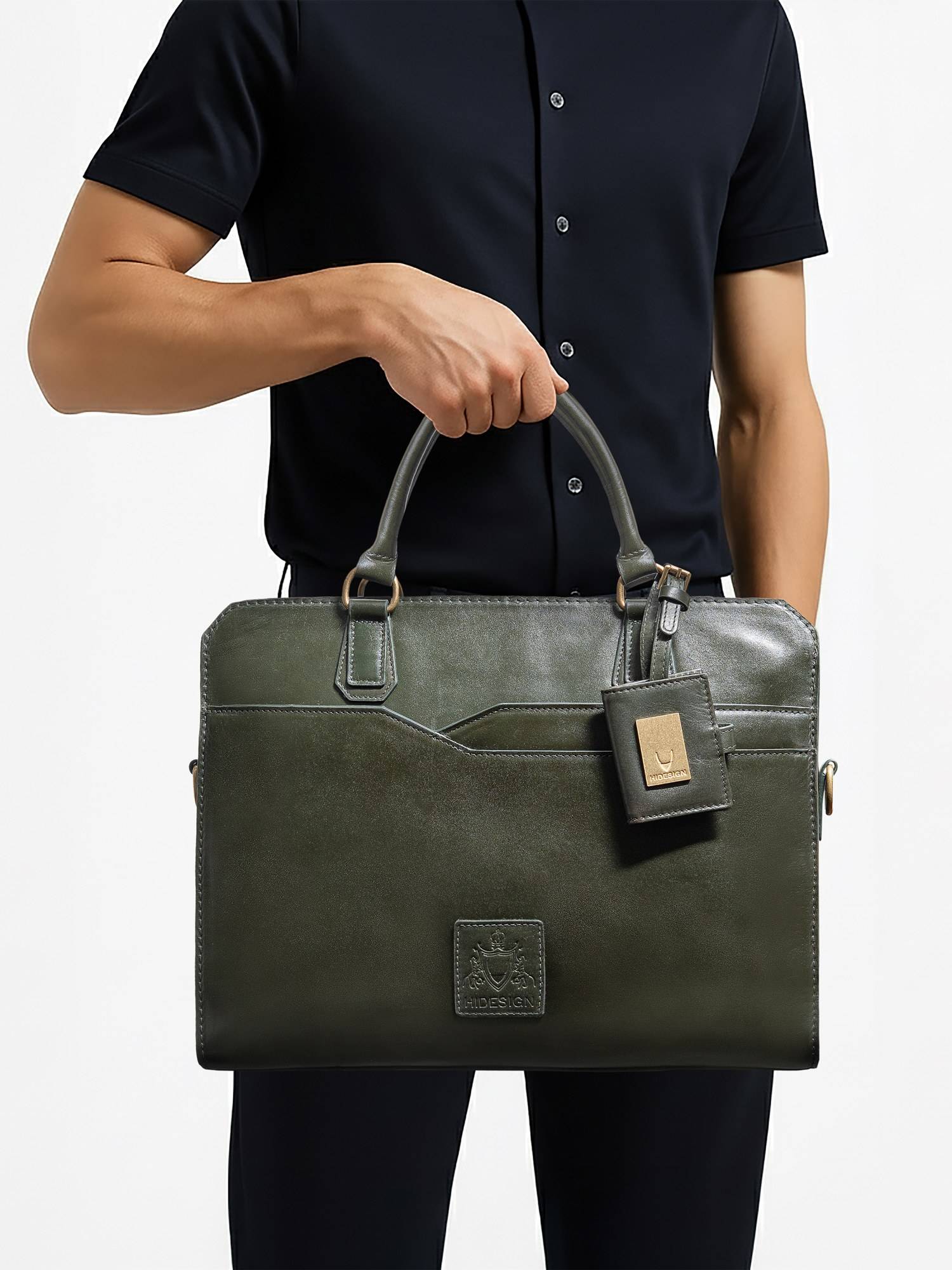 Hidesign Vendome 01 Genuine Leather Men's Olive Briefcase (L)