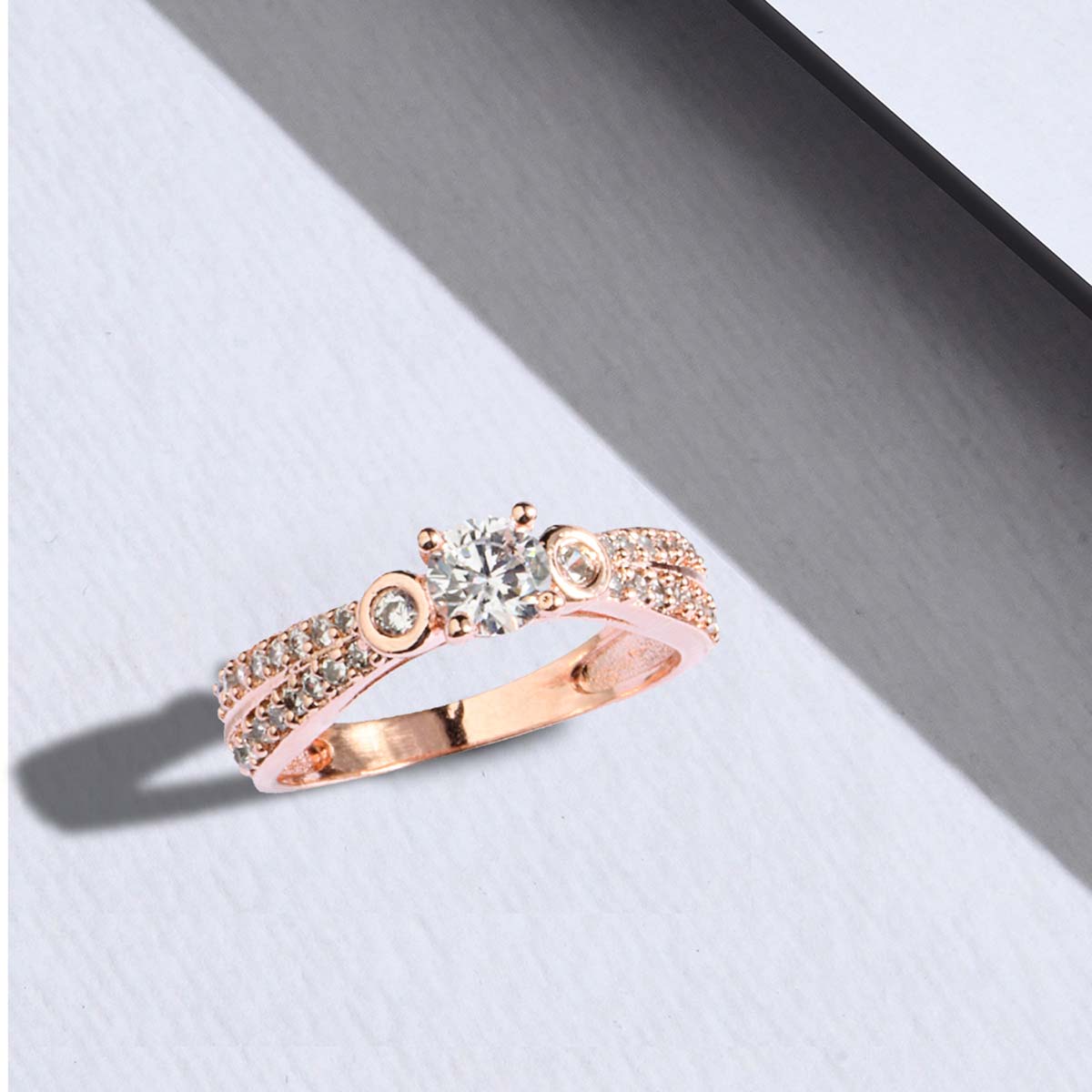 FIDA Luxurious Rose Rosegold-Plated American Diamond Finger Ring for ...