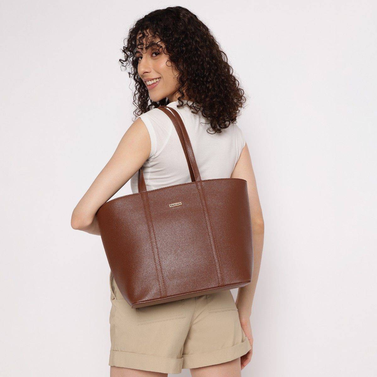 Fastrack Women Brown Solid Essential Tote Fits Upto 14" Laptop