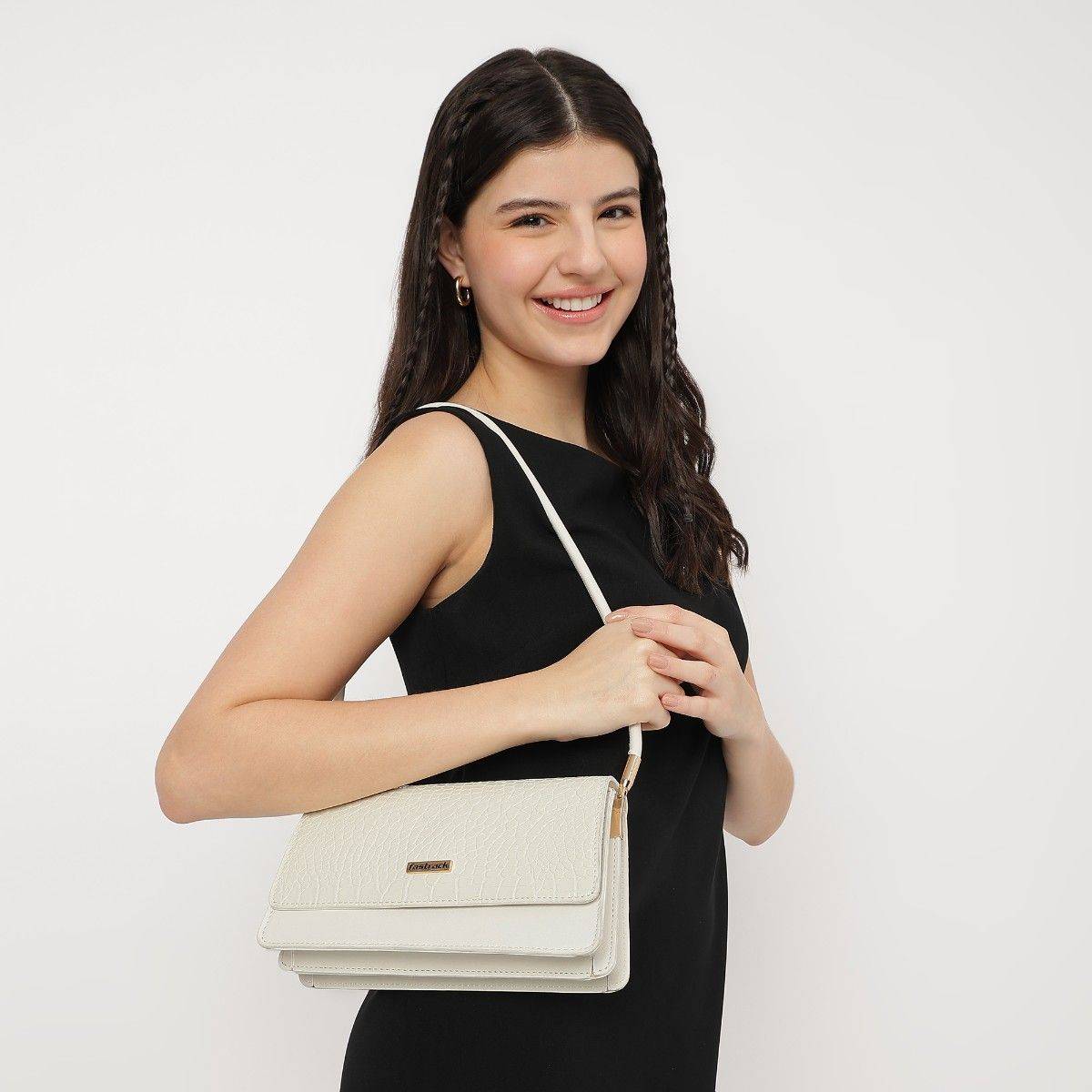 Fastrack Textured White Shoulder Bag for Women