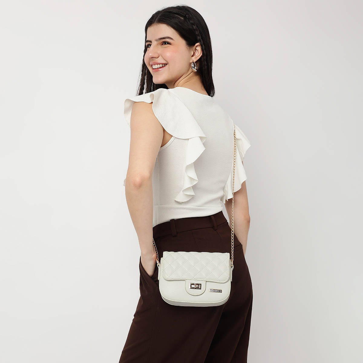 White Quilted Sling Bag For Women