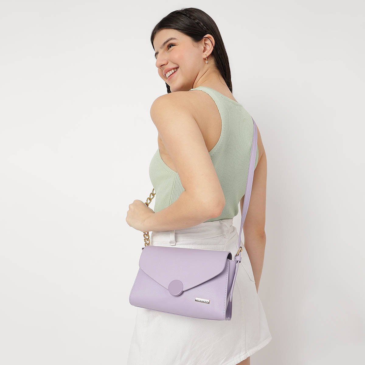 Structured Sling Bag For Women With Semi-Chain Strap