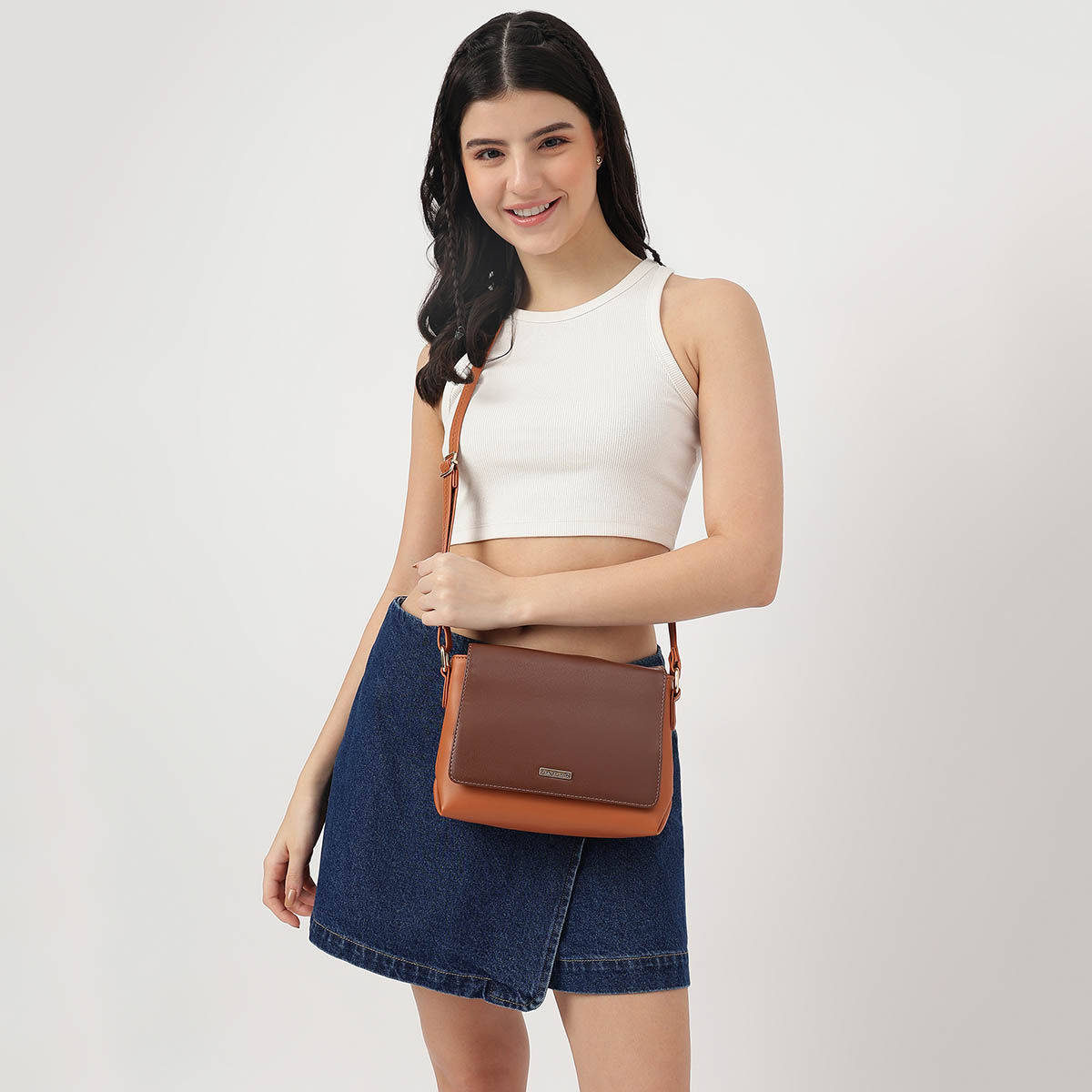 Solid Tan Sling Bag For Women