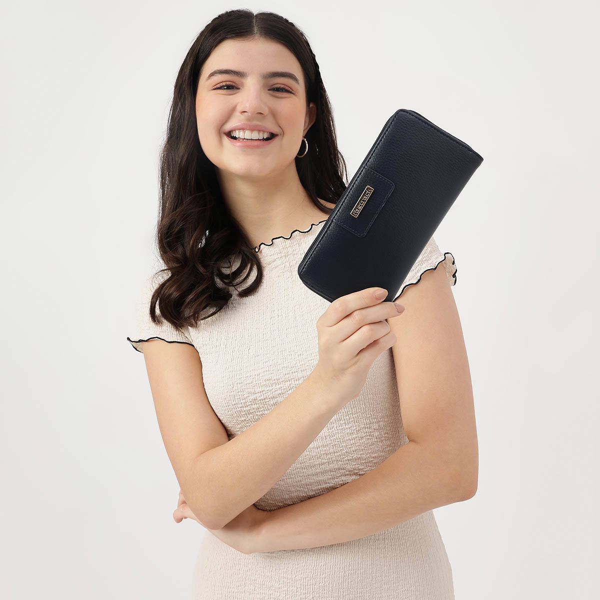 Navy Blue Zip Around Wallet For Women With Multiple Card Holders