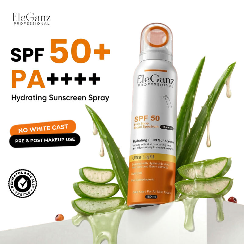 Eleganz Professional Hydrating Sunscreen Spray SPF 50 PA++++ With Hyaluronic Acid, Aloe Vera Extract